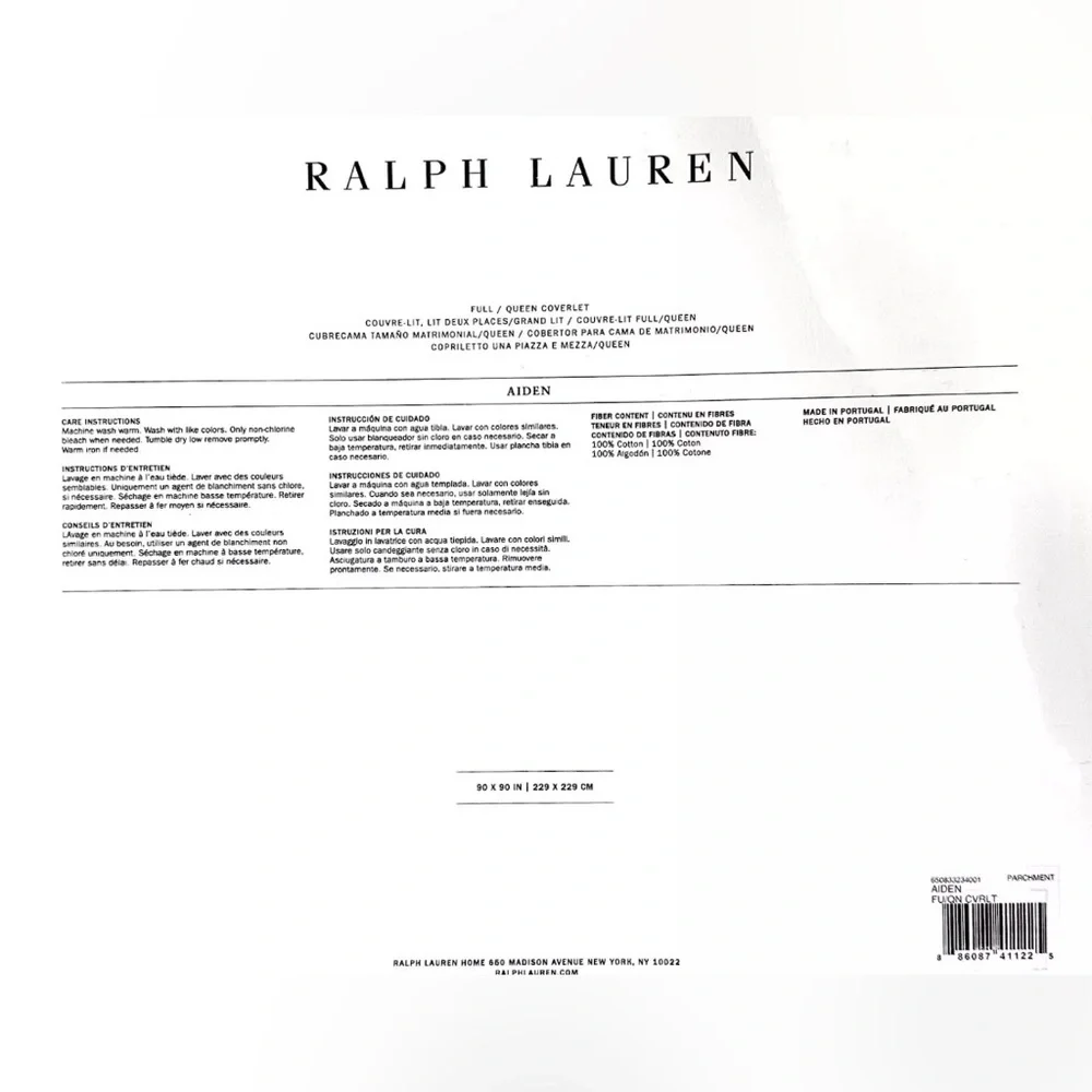 $400 RALPH LAUREN HOME QUEEN / FULL BLANKET COVERLET LIGHTWEIGHT PARCHMENT WHITE